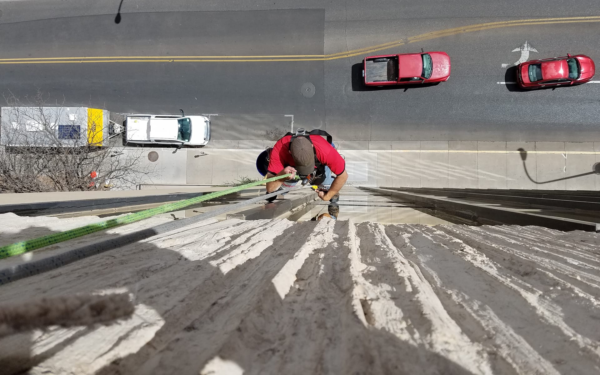Before and after high-rise window cleaning in Albuquerque